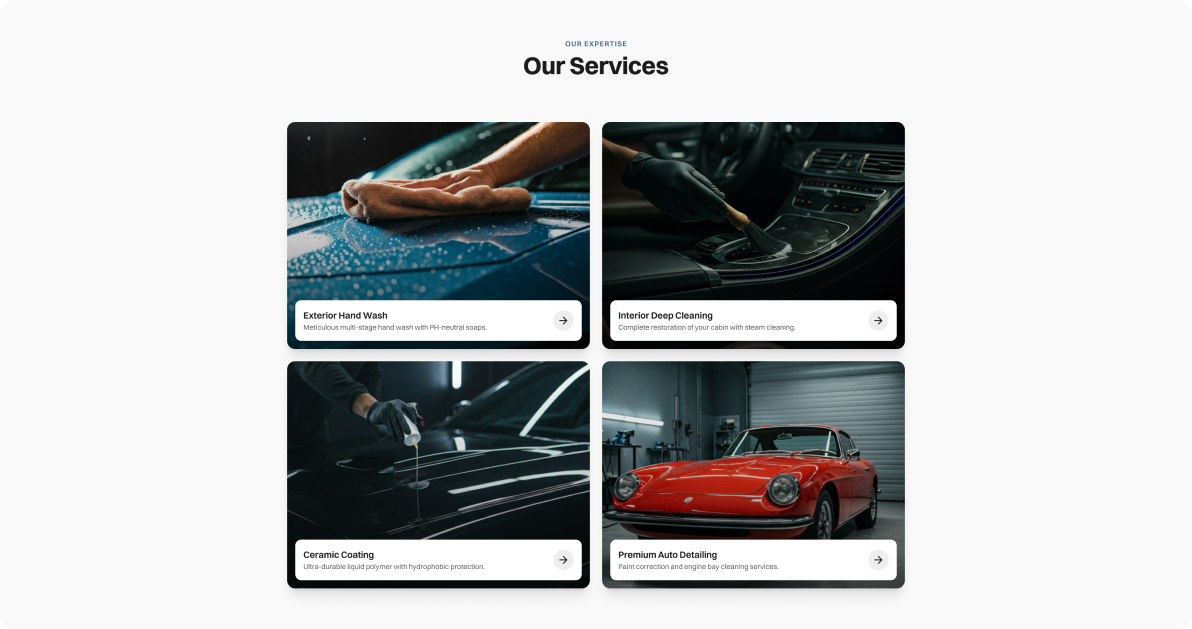 Service cards from the redesigned site